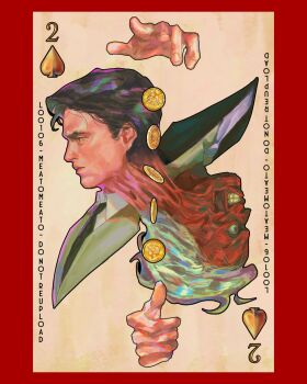 Rule 34 | 1boy, batman (series), black hair, burning, card, coin, dc comics, dual persona, formal clothes, harvey dent, hashtag-only commentary, highres, jacket, male focus, meatomeato, multicolored jacket, necktie, split theme, suit, two-face, two-tone jacket, white hair