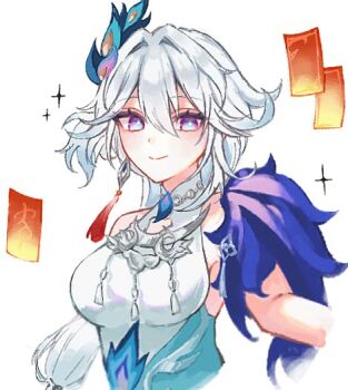 Rule 34 | 1girl, bare shoulders, bright pupils, china dress, chinese clothes, closed mouth, commentary request, diamond-shaped pupils, diamond (shape), dress, earrings, feather hair ornament, feathers, funafu, fur trim, hair between eyes, hair ornament, honkai: star rail, honkai (series), jewelry, long hair, looking at viewer, mandarin collar, peacock feathers hair ornament, purple eyes, single earring, sleeveless, sleeveless dress, smile, solo, sparkle, symbol-shaped pupils, tassel, tassel earrings, upper body, white background, yao guang (honkai: star rail)