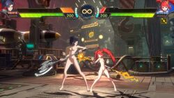 2girls 3d animated axe battle_mage_(dungeon_and_fighter) blue_hair bound breasts captured chain dnf_duel dungeon_and_fighter female_mage_(dungeon_and_fighter) female_priest_(dungeon_and_fighter) grey_eyes highres inquisitor_(dungeon_and_fighter) multiple_girls nipples nude nude_filter nude_mod pointy_ears ponytail red_eyes red_hair sound tagme third-party_edit twintails video