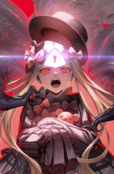 Rule 34 | 1girl, abigail williams (fate), black bow, bow, crying, crying with eyes open, dress, fate/grand order, fate (series), forehead, glowing, hair bow, hat, highres, keyhole, long hair, long sleeves, looking at viewer, mugetsu2501, multiple hair bows, open mouth, orange bow, parted bangs, polka dot, polka dot bow, red eyes, sleeves past fingers, sleeves past wrists, solo, stuffed animal, stuffed toy, tears, teddy bear, very long hair
