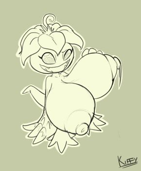 Rule 34 | absurdres, breasts, digimon, digimon (creature), flower, highres, kiffy, looking at viewer, palmon, petals, sharp teeth, smile, tail, teeth