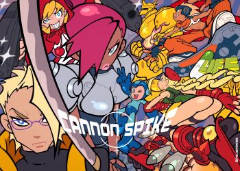 Rule 34 | 3girls, 4boys, akabi (gunspike), android, arm up, armor, ass, b.b. hood, black gloves, blonde hair, blue bodysuit, blue boots, blue eyes, blue gloves, blue helmet, bodysuit, boobplate, boots, braid, breastplate, cammy white, capcom, charlie nash, copyright name, crazy smile, dark-skinned male, dark skin, darkstalkers, dual wielding, evil grin, evil smile, fingerless gloves, fire, frown, full armor, garrison cap, gloves, gold armor, green leotard, grin, gun, gunspike, hair over one eye, hat, helmet, highres, holding, holding gun, holding weapon, hood, hood up, hoverboard, katana, knee boots, leotard, long hair, looking at viewer, makaimura, mega man (character), mega man (classic), mega man (series), multiple boys, multiple girls, one eye closed, open mouth, orange pants, pajaronaa, pants, pauldrons, pill, pink hair, pink lips, purple-framed eyewear, red boots, red gloves, red hood, scar, scar on face, shiba shintarou, short hair, shoulder armor, simone (gunspike), sir arthur (makaimura), smile, spiked hair, street fighter, street fighter ii (series), submachine gun, sword, thick lips, topless male, twin braids, uneven eyes, uzi, v, v-shaped eyebrows, weapon