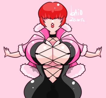1girl baiozawa breasts cleavage cleavage_cutout clothing_cutout curvy dress fluffy huge_breasts large_breasts long_hair pale_skin red_hair shermie_(kof) skirt the_king_of_fighters thick_thighs thighs wide_hips