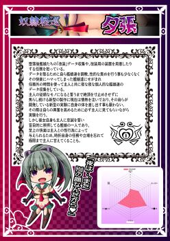 1girl absurdres abyssal_ship alternate_costume alternate_eye_color animal_collar aqua_skirt black_gloves boots bow breasts center_opening character_name chart checkered_background chibi collar corruption crop_top dark_green_hair dark_persona detached_collar elbow_gloves full_body gloves hair_bow heart heart_tattoo highleg highleg_panties highres japanese_text kantai_collection large_breasts latex latex_boots latex_gloves latex_panties looking_at_viewer medium_hair midriff militia_minpei navel neckerchief open_mouth panties ponytail pubic_tattoo purple_bow purple_eyes red_collar red_neckerchief revealing_clothes sailor_collar showgirl_skirt skin_tight skirt solo tattoo thighhighs translated underboob underwear yuubari_(kancolle)