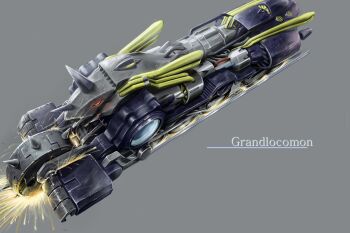 android artist_request character_name digimon digimon_(creature) dk_(13855103534) full_body grandlocomon highres machine red_eyes simple_background train