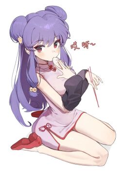 1girl china_dress chinese_clothes double_bun dress hair_bun highres long_hair pink_eyes purple_hair ranma_1/2 shampoo_(ranma_1/2) sidelocks
