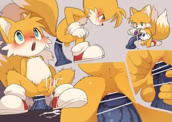 1boy anal anal_object_insertion animal_ears anus ass bar_censor blue_eyes blush censored cum dildo ejaculating_while_penetrated ejaculation erection foreskin fox_boy fox_ears fox_tail furry furry_male grey_background lube lube_bottle male_focus manmosu_marimo multiple_views nude object_insertion open_mouth penis phimosis sex_toy shoes shota solo sonic_(series) spread_legs tail tails_(sonic) tears testicles white_fur yellow_fur