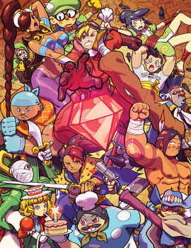 Rule 34 | 3girls, 6+boys, abs, accel, ankle ribbon, ayame (power stone), black hair, blonde hair, blue eyes, blush stickers, bomber jacket, braid, breasts, brown gloves, brown hair, cake, capcom, chinese clothes, cleavage, dark skin, edward fokker, everyone, facepaint, feather hair ornament, flat chest, food, foreshortening, galuda, gem, gloves, goggles, goggles on head, gourmand, grabbing another's hair, green hat, groin attack, gun, gun to head, gunrock, hair ornament, hair over one eye, handgun, harem pants, hat, highres, holding, holding another's hair, holding sword, holding weapon, jack (power stone), jacket, japanese clothes, julia whitepearl, katana, kraken (power stone), kunai, large breasts, leg ribbon, lifting person, long hair, md5 mismatch, multiple boys, multiple girls, muscular, native american, ninja, nipples, old, old man, pants, pete (power stone), pistol, ponytail, power stone, power stone 2, pride fokker, punching, revolver, ribbon, robaato, rouge (power stone), round eyewear, ryouma (power stone), samurai, single braid, stomach, sword, top hat, topless male, union jack, very long hair, wang-tang, weapon, white hat