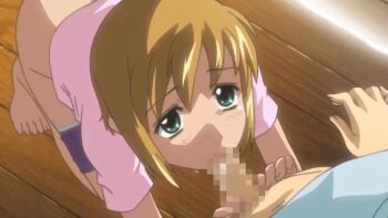 2boys androgynous animated animated_gif anime_screenshot blonde_hair boku_no_pico bottomless censored chico_(boku_no_pico) fellatio green_eyes highres mosaic_censoring multiple_boys oral penis pico_(boku_no_pico) shota trap yaoi