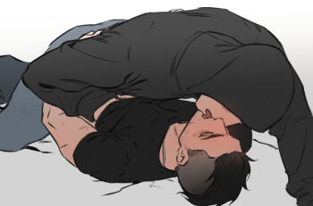 2boys bara beard_stubble black_hair blush call_of_duty call_of_duty:_modern_warfare_2 couple crazyppyeogdagu facial_hair french_kiss ghost_(modern_warfare_2) hand_under_clothes hood hood_up kiss looking_at_another lying male_focus mature_male multiple_boys muscular muscular_male mustache_stubble on_back short_hair soap_(modern_warfare_2) sparse_stubble stubble thick_eyebrows undercut yaoi