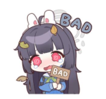 1girl @_@ animal_ears animated animated_png black_hair blue_archive blue_serafuku chibi chibi_only crying crying_with_eyes_open english_text fake_animal_ears grey_halo halo hime_cut holding holding_sign leaf leaf_on_head line_sticker_available long_hair lowres miyu_(blue_archive) non-repeating_animation non-web_source official_art rabbit_ears red_eyes school_uniform serafuku sign simple_background solo tearing_up tears transparent_background