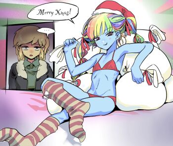 ... 2girls :o aged_down alternate_costume alternate_eye_color applejack applejack_(equestria_girls) armpits arms_at_sides bag bare_arms bare_legs bare_shoulders bikini black_eyes black_jacket blonde_hair blue_skin blunt_bangs braid breasts ceitama_oppai collarbone collared_shirt colored_skin commentary_request crossed_legs dot_nose empty_eyes english_text flat_chest freckles full_body fur-trimmed_headwear fur-trimmed_jacket fur_trim green_background green_hair green_shirt hair_behind_ear hand_up hat highres holding holding_bag jacket knee_up kneehighs linea_alba loli long_hair looking_at_another merry_christmas multiple_girls my_little_pony my_little_pony:_equestria_girls my_little_pony:_friendship_is_magic navel no_pupils no_shoes open_clothes open_jacket orange_hair parted_lips pink_background pink_eyes pom_pom_(clothes) purple_hair rainbow_dash rainbow_dash_(equestria_girls) red_bikini red_hair red_hat red_ribbon red_socks ribbon ribs santa_bikini santa_costume santa_hat shaded_face shadow shirt sidelocks simple_background skinny small_breasts smile socks solo_focus speech_bubble spoken_ellipsis striped_clothes striped_socks swimsuit tsurime twin_braids two-tone_socks upper_body white_bag yellow_socks
