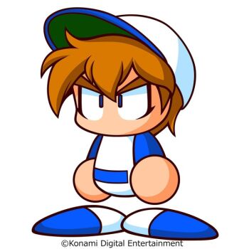 Rule 34 | 1boy, artist request, baseball cap, baseball uniform, blue eyes, blue hat, blue shirt, blue shoes, brown hair, copyright notice, hat, ikari mamoru, jikkyou powerful pro yakyuu, jikkyou powerful pro yakyuu (style), multicolored hat, multicolored shirt, multicolored shoes, no mouth, official art, power pro-kun pocket, power pro-kun pocket 1, power pro-kun pocket r, rayman limbs, second-party source, shirt, shoes, short hair, solo, sportswear, thick eyebrows, two-tone shoes, white hat, white shirt, white shoes