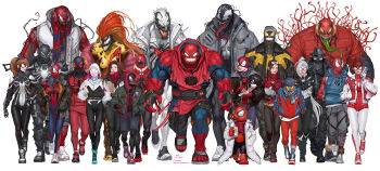 absurdres agent_venom animal animal_print anti-venom anya_corazon ballet_slippers ben_reilly black_cat_(marvel) blue_bodysuit bodysuit carnage_(marvel) cindy_moon dual_persona eddie_brock felicia_hardy gwen_stacy hat highres hood hooded_bodysuit in-hyuk_lee jessica_drew kaine_parker long_tongue marvel mary_jane_watson mayday_parker miles_morales monster_boy multicolored_bodysuit muscular muscular_male night-spider print_bodysuit red_bodysuit red_hair rek-rap scard scarlet_spider scream_(marvel) sharp_teeth short_hair silk silk_(marvel) smile spider-boy_(spider-man) spider-girl spider-gwen spider-ham spider-man spider-man:_into_the_spider-verse spider-man_(miles_morales) spider-man_(series) spider-man_noir spider-verse spider-verse_(comics) spider-woman spider_print spider_web_print superhero_costume superior_spider-man symbiote teeth tongue two-tone_bodysuit vectors venom_(marvel) very_long_tongue white_hair winter_clothes
