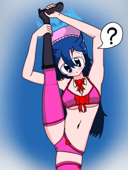 1girl ? armpits bikini blush breasts flexible headdress highres kicking maid non-web_source solo split standing swimsuit thighhighs underwear