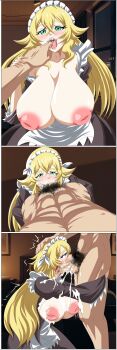1boy 1girl 3koma absurdres apartment bad_id bad_twitter_id blonde_hair breasts clothed_female_nude_male comic commission crying cum cum_in_mouth cum_in_throat cum_on_body cum_on_breasts cum_on_upper_body deepthroat fellatio finger_in_another&#039;s_mouth frederica_baumann green_eyes hand_on_another&#039;s_ass hand_on_another&#039;s_head hetero highres huge_breasts inverted_nipples jonlaosl large_areolae licking_testicle long_hair maid night night_sky nude oral orgasm penis pubic_hair re:zero_kara_hajimeru_isekai_seikatsu roswaal_mansion_maid_uniform runny_nose sky snot sucking_finger testicles very_long_hair x-ray