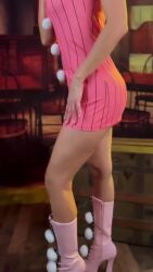 Rule 34 | 1girl, animated, ass, audible music, boots, breasts, brown hair, chair, cosplay, diane (nanatsu no taizai), diane (nanatsu no taizai) (cosplay), dress, high heels, highres, ivycosplay, long hair, looking at viewer, nanatsu no taizai, one eye closed, panties, photo (medium), real life, short dress, sitting, sleeveless, sound, tagme, thighs, turning around, twintails, underwear, video, wink