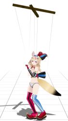 1girl 3d animal_ear_fluff animal_ears animated audible_music belly blonde_hair blush breasts cleavage clown_girl clown_hat dancing fennec fox_ears fennec_fox fox_tail fox fox_girl hair_ornament highres hololive music navel omaru_polka panties puppet puppet_strings purple_eyes sideboob singing solo sound tail underwear video virtual_youtuber white_background アダムスミス