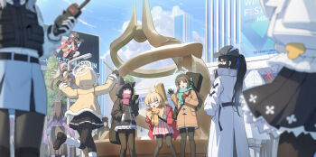 Rule 34 | 6+girls, absurdres, after-school sweets club (blue archive), ahoge, airi (blue archive), animal ear fluff, animal ears, aqua scarf, atsuko (blue archive), baseball cap, black gloves, black hair, black hat, black jacket, black mask, black pantyhose, black sailor collar, black shirt, black skirt, blank eyes, blonde hair, blue archive, blue halo, blue necktie, blue sailor collar, blunt bangs, blush, brown hair, brown jacket, brown shoes, bulletproof vest, cellphone, closed eyes, closed mouth, coat, dress, drumsticks, floral print, floral print kimono, fox ears, fox girl, fox tail, gloves, green halo, grey hair, grey skirt, hair ribbon, halo, hand in pocket, hands on own hips, hat, hifumi (blue archive), highres, holding, holding drumsticks, holding phone, holding walkie-talkie, hood, hood up, izuna (blue archive), jacket, japanese clothes, justice task force member (blue archive), kazusa (blue archive), kimono, kirino (blue archive), kokukyukeo, leaning forward, leg warmers, long hair, mask, michiru (blue archive), misaki (blue archive), mouth mask, multiple girls, natsu (blue archive), neckerchief, necktie, no eyes, open mouth, pantyhose, phone, pink halo, pink neckerchief, pink scarf, pink skirt, pleated skirt, print kimono, purple halo, purple scarf, rabbit ears, rabbit girl, red halo, red jacket, red ribbon, ribbon, sailor collar, saori (blue archive), sash, scarf, shaded face, shirt, shoes, short hair, sidelocks, skirt, smartphone, tail, tsukuyo (blue archive), twintails, walkie-talkie, waving, white coat, white dress, white gloves, white halo, white jacket, white leg warmers, white pantyhose, white shirt, white skirt, yellow halo, yellow jacket, yellow sash, yoshimi (band) (blue archive), yoshimi (blue archive)