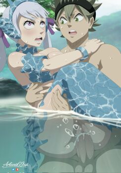 Rule 34 | 1boy, 1girl, ahegao, anal, anus, artanis69, artist name, ass, asta (black clover), black clover, blush, breasts, carrying, cum, cum in pussy, deep penetration, highres, hug, huge ass, in water, large breasts, legs up, mermaid, mermaid tail, mermaid transformation, monster girl, muscular, muscular male, noelle silva, partially underwater shot, patreon logo, patreon username, penis, princess carry, purple eyes, pussy, pussy juice, reverse suspended congress, rolling eyes, rough sex, sex, sex from behind, standing, standing sex, suspended congress, testicles, thick thighs, thighs, twintails, twitter logo, twitter username, uncensored, underwater, underwater sex, vaginal, veins, veiny penis, water, wet, white hair