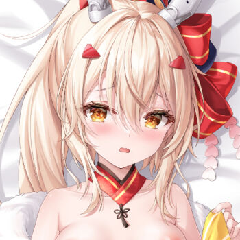 ayanami_(azur_lane) azur_lane crop_top crown headgear high_ponytail lowres mini_crown orange_eyes ponytail thighhighs white_thighhighs zi_yue_liuli