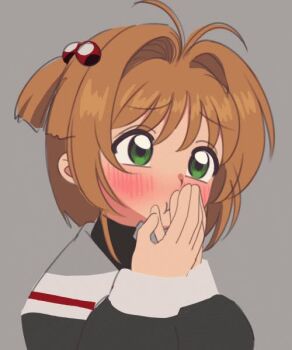 1girl animated antenna_hair artist_request black_shirt blush brown_hair cardcaptor_sakura closed_mouth cum cum_in_mouth cum_on_body cum_on_hair cum_on_hands cum_on_tongue cupping_hands facial gokkun green_eyes grey_background hair_bobbles hair_intakes hair_ornament hands_up kinomoto_sakura loli long_sleeves open_mouth own_hands_together sailor_collar school_uniform serafuku shirt short_hair simple_background solo stray_pubic_hair tagme tomoeda_elementary_school_uniform tongue tongue_out ugoira upper_body video white_sailor_collar