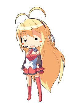 Rule 34 | 1girl, :&lt;, :d, = =, antenna hair, big head, black sleeves, blonde hair, blush stickers, boots, breasts, cleavage cutout, closed eyes, clothing cutout, collared shirt, commentary request, dairi, deformed, detached sleeves, facing viewer, full body, hair between eyes, headset, kneehighs, large variant set, layered shirt, long hair, long sleeves, medium breasts, miniskirt, necktie, open mouth, red boots, red necktie, red shirt, red skirt, red socks, red thighhighs, shirt, single sock, single thighhigh, skirt, smile, socks, solo, standing, tachi-e, thighhighs, tsurumaki maki, variant set, very long hair, voiceroid, white shirt, wing collar