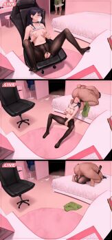 1boy 1girl 3koma absurdres arms_behind_back assertive_female bed beeeeen black_choker black_pantyhose blue_eyes blue_hair bound bound_wrists breasts caught censored chair choker clothed_female_nude_male clothes_hanger clothes_lift comic commentary_request commission cookie cum cum_in_pussy cup deepthroat drinking_glass dropping facing_to_the_side fat fat_man fellatio female_masturbation female_pubic_hair femdom fingering food full_body grabbing_own_breast green_shorts head_out_of_frame hetero highres indoors licking licking_testicle livestream long_hair mask masturbation mating_press medium_breasts miru_tights mosaic_censoring mouth_mask nakabeni_yua nipple_stimulation nipple_tweak nipples nude on_bed on_chair on_floor oral pantyhose penis pixiv_commission pornography_production pubic_hair reverse_fellatio school_uniform sex shirt_lift shorts shorts_around_one_leg sitting spread_legs straddling_fellatio surgical_mask tank_top testicles testicles_on_face toes tongue tongue_out torn_clothes torn_pantyhose tray ugly_bastard unworn_shorts walk-in white_tank_top