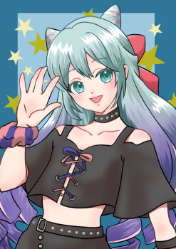 1boy androgynous blue_eyes blue_hair cone_hair_bun drill_hair fire_emblem fire_emblem_engage hair_bun hair_horns highres long_hair looking_at_viewer momojikutteyaru nintendo pink_hair rosado_(fire_emblem) smile solo trap