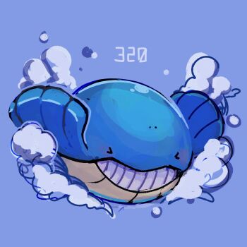 blue_background closed_eyes full_body gen_3_pokemon highres kurapixel nintendo no_humans pokedex_number pokemon pokemon_(creature) simple_background smile splashing wailmer whale