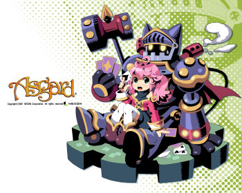 Rule 34 | 1girl, 2001, ace (playing card), ace of spades, ahoge, animal ears, ankle boots, armor, artist request, asgard, bare shoulders, black mouth, black romper, bolt (hardware), boots, card, character request, company name, copyright name, copyright notice, cropped jacket, cross-laced jacket, dated, fake horns, fewer digits, four of hearts, full armor, gears, gem, glowing, glowing eyes, green background, green eyes, halftone, halftone background, helm, helmet, high contrast, holding, holding card, horned helmet, horns, legs together, living armor, logo, long hair, looking at another, mallet, nexon, off-shoulder jacket, off shoulder, official art, official wallpaper, open mouth, pigeon-toed, playing card, projected inset, red gemstone, romper, second-party source, simple background, sleeve cuffs, sleeveless, sleeveless romper, spade (shape), steam, strapless jacket, teeth, thighhighs, tongue, turtleneck, turtleneck romper, twintails, two-tone background, upper teeth only, upturned eyes, white background, white thighhighs, yellow eyes