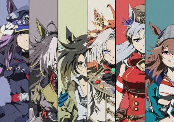 6+girls animal_ears armband beanie belt black_gloves black_hair black_jacket blue_jacket bow bowtie breasts brown_hair brown_hat buttons chain chain_necklace chest_jewel closed_mouth coat collarbone collared_shirt commentary_request crossed_arms dream_journey_(reminder_of_dreamland)_(umamusume) dream_journey_(umamusume) dress ear_covers ear_ribbon ears_through_headwear epaulettes expressionless eyewear_strap fenomeno_(black_flames_of_the_righteous_spirit)_(umamusume) fenomeno_(umamusume) flat_chest flipped_hair glasses gloves goggles goggles_around_neck gold_ship_(red_strife)_(umamusume) gold_ship_(umamusume) grey_hat grin hair_between_eyes hat highres horse_ears horse_girl horseshoe_hat_ornament horseshoe_ornament jacket jewelry large_breasts long_hair looking_at_viewer medium_breasts multicolored_eyes multicolored_hair multiple_girls nail_polish nakayama_festa_(shichuukyuukatsu)_(umamusume) nakayama_festa_(umamusume) necklace official_alternate_costume opaque_glasses orange_hair orfevre_(control)_(umamusume) orfevre_(umamusume) pillbox_hat purple_eyes purple_hair red_dress red_eyes red_shirt shadow shirt short_hair single_ear_cover sleeveless smile stay_gold_(umamusume) stay_gold_clan_(umamusume) streaked_hair striped_clothes striped_shirt two-tone_hair umamusume upper_body white_gloves white_hair white_jacket white_shirt yellow_coat zukki_(bijitaru)