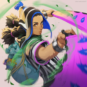 1girl bag black_hair dark-skinned_female dark_skin hat lejeanx3 lily_hawk lips multi-tied_hair short_sleeves street_fighter street_fighter_6 yellow_eyes
