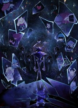 1other ant_tenna armor artist_name asgore_dreemurr broken_glass chief_undyne december_holiday deltarune different_reflection dual_persona floating floating_object floating_sword floating_weapon full_armor gerson glass glass_shards heart helmet highres horns jevil kris_(dark_world)_(deltarune) kris_(deltarune) morretlin noelle_holiday noelle_holiday_(dark_world) queen_(deltarune) ralsei reflection roaring_knight shards spamton_g._spamton standing sword toriel toriel_(dark_world) undyne undyne_(dark_world) utdr_(toby_fox) weapon