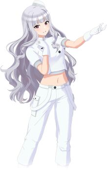 1girl gloves grey_hair hat idol_clothes idolmaster idolmaster_(classic) idolmaster_shiny_colors idolmaster_shiny_colors_song_for_prism mini_hat navel official_art pants purple_eyes shijou_takane smile solo transparent_background voy@ger_(idolmaster) white_gloves white_pants