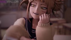 1boy 1girl 3d anal animated anus black_socks blonde_hair boku_no_hero_academia classroom desk hetero indoors instant_loss kneehighs knife magmallow mating_press midoriya_izuku missionary penis school_uniform sex socks sound testicles toga_himiko video yellow_eyes