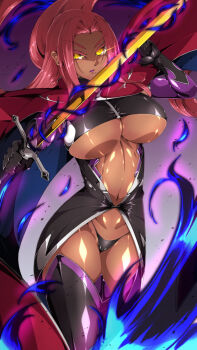 1girl breasts dark-skinned_female dark_skin huge_breasts ingrid_(taimanin_asagi) long_hair sword taimanin_(series) taimanin_murasaki weapon