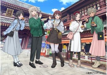 Rule 34 | 5girls, ahoge, artist request, awa subaru, black bag, black boots, black hair, black pants, black pantyhose, black shoes, blue eyes, blue shirt, boots, brown hair, brown shoes, brown skirt, cardigan, commentary request, eating, ebizuka tomo, girls band cry, green cardigan, green jacket, grey eyes, grey hair, grey skirt, grey socks, grey thighhighs, hair between eyes, hair ribbon, iseri nina, jacket, kawaragi momoka, long hair, long hair between eyes, multicolored hair, multiple girls, official art, open clothes, open jacket, open mouth, pants, pantyhose, photo background, pink skirt, purple eyes, real world location, red eyes, red ribbon, ribbon, roots (hair), rupa (girls band cry), shirt, shoes, skirt, socks, suspenders, sweater, thighhighs, togenashi togeari, white skirt, white socks, white sweater