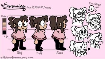 ... arms_at_sides arrow_(symbol) black_eyes black_pants black_shoes brown_hair character_name color_guide dawn_(paper_dawn) earrings english_text eyelashes from_behind from_side frown full_body grin guide hair_ornament hair_scrunchie half-closed_eyes heart jewelry looking_at_phone multiple_expressions multiple_views open_mouth original pants phone pink_background pink_scrunchie pleading_eyes ponytail reference_sheet sad scrunchie seravina_(paper_dawn) shoes short_hair shout_lines sidelocks smile standing stud_earrings turnaround watermark web_address