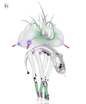 1other abstract artist_name commentary daopenpen english_commentary full_body highres machine no_humans non-humanoid_robot original reflection robot science_fiction see-through_clothes simple_background tail white_background