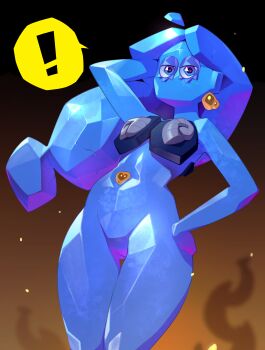 ! 1girl absurdres blue_eyes blue_skin colored_skin combos_&amp;_doodles donkey_kong_(series) donkey_kong_bananza earrings fractone_(donkey_kong) heart highres jewelry long_hair nintendo rock solo spread_legs stone_girl