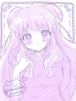 Rule 34 | 1girl, bell, chinese clothes, commentary request, double bun, hair bell, hair bun, hair ornament, highres, long hair, nerunerumonn, pink theme, ranma 1/2, sidelocks, solo