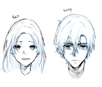 Rule 34 | 1boy, 1girl, brother and sister, character name, commentary, crossed bangs, double-parted bangs, ellieaedon, english commentary, exhausted, hair between eyes, hatching (texture), highres, long hair, looking at viewer, portrait, rain (shadow slave), shadow slave, short hair, siblings, smile, sunny (shadow slave)