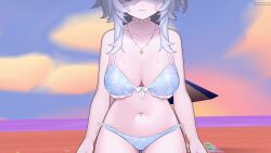 1girl animated beach bikini breasts highres indie_virtual_youtuber jewelry large_breasts midriff nail_polish necklace skindentation snuffy_(vtuber) solo swimsuit tagme thick_thighs thighs video virtual_youtuber