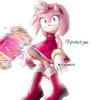1girl aliasing amy_rose animal_ears animal_nose arms_at_sides artist_name body_fur breasts chromatic_aberration closed_mouth crying dress english_text female_focus full_body furry furry_female glitch gloves green_eyes hairband hammer highres holding holding_hammer holding_weapon looking_at_viewer pink_fur pink_hair red_dress red_hairband sad shapam_(zeepgalae) short_dress short_hair sidelocks simple_background sleeveless sleeveless_dress small_breasts solo sonic_(series) sonic_frontiers standing tears toy_hammer twitter_username watermark weapon white_background white_gloves wide-eyed