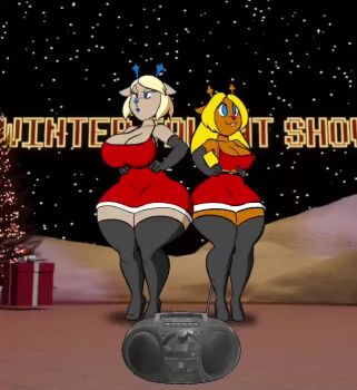 1boy 2girls animated bad_tag berdly_(deltarune) boots breasts carol_holiday cleavage deltarune furry high_heel_boots high_heels huge_breasts kicking mature_female mother_and_daughter multiple_girls noelle_holiday tagme tansau thick_thighs thigh_boots thighs undertale utdr_(toby_fox) video