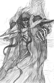 1boy ainz_ooal_gown animated animated_gif ari_ibarra black_robe blood blood_on_hands bone commentary energy english_commentary eye_trail fantasy floating_clothes glowing glowing_eye greyscale hand_up heart_(organ) highres holding holding_heart_(organ) holding_organ hood hood_up hooded_robe jewelry lich light_trail looking_at_viewer magic making-of male_focus monochrome non-repeating_animation orb outdoors overlord_(maruyama) red_eyes ribs ring robe shade skeletal_arm skeleton sketch skull standing undead upper_body wide_sleeves