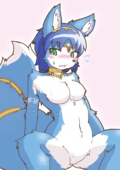 1girl acky05_wolf blue_hair female_focus furry furry_female green_eyes krystal nintendo open_mouth solo star_fox