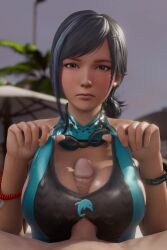 1boy 1girl 3d animated black_hair blue_eyes blue_hair clothed_female_nude_male clothed_paizuri competition_swimsuit dead_or_alive dead_or_alive_xtreme dead_or_alive_xtreme_venus_vacation highres lazyprocrastinator looking_at_viewer looping_animation multicolored_hair nude one-piece_swimsuit outdoors paizuri penis pov reika_(doa) streaked_hair swimming_goggles swimsuit tagme video