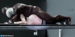 2boys 9s_(nier:automata) anal animated ass dark-skinned_male dark_skin interracial lipstick makeup male_penetrated multiple_boys nappana nier:automata nier_(series) prone_bone sex sex_from_behind shoes thighhighs trap video yaoi